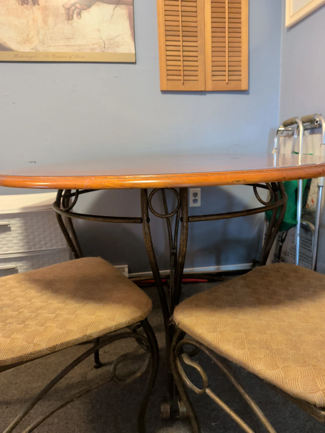 Round Wood Dining Table with Metal Base - photo 2