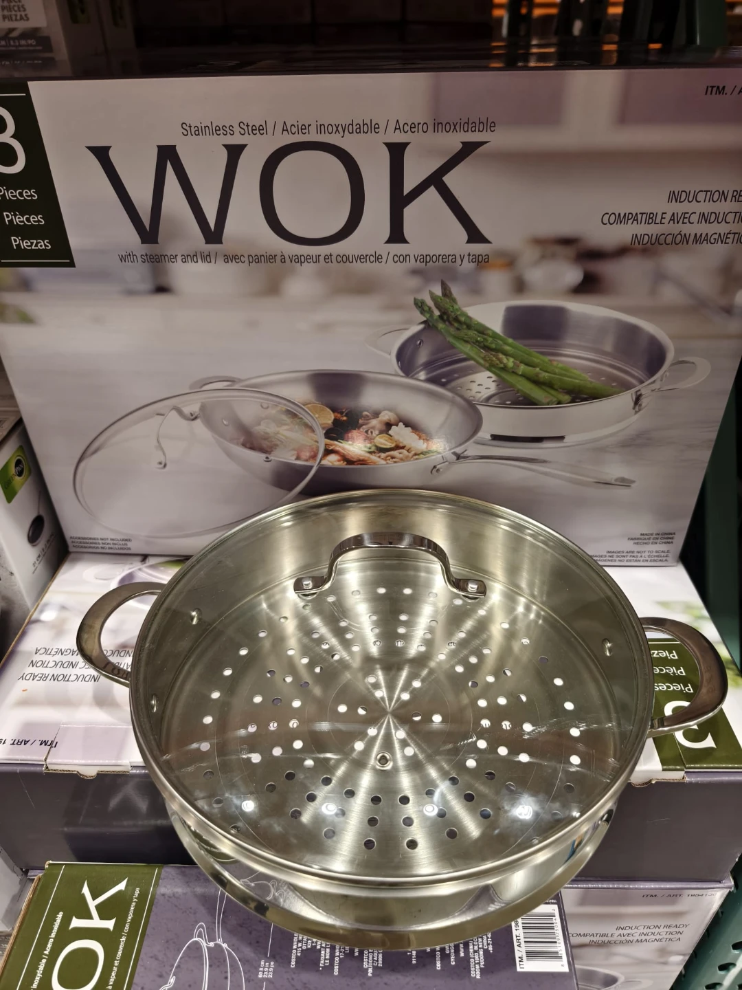 Like New 3-Piece Stainless Steel Wok & Steamer Set