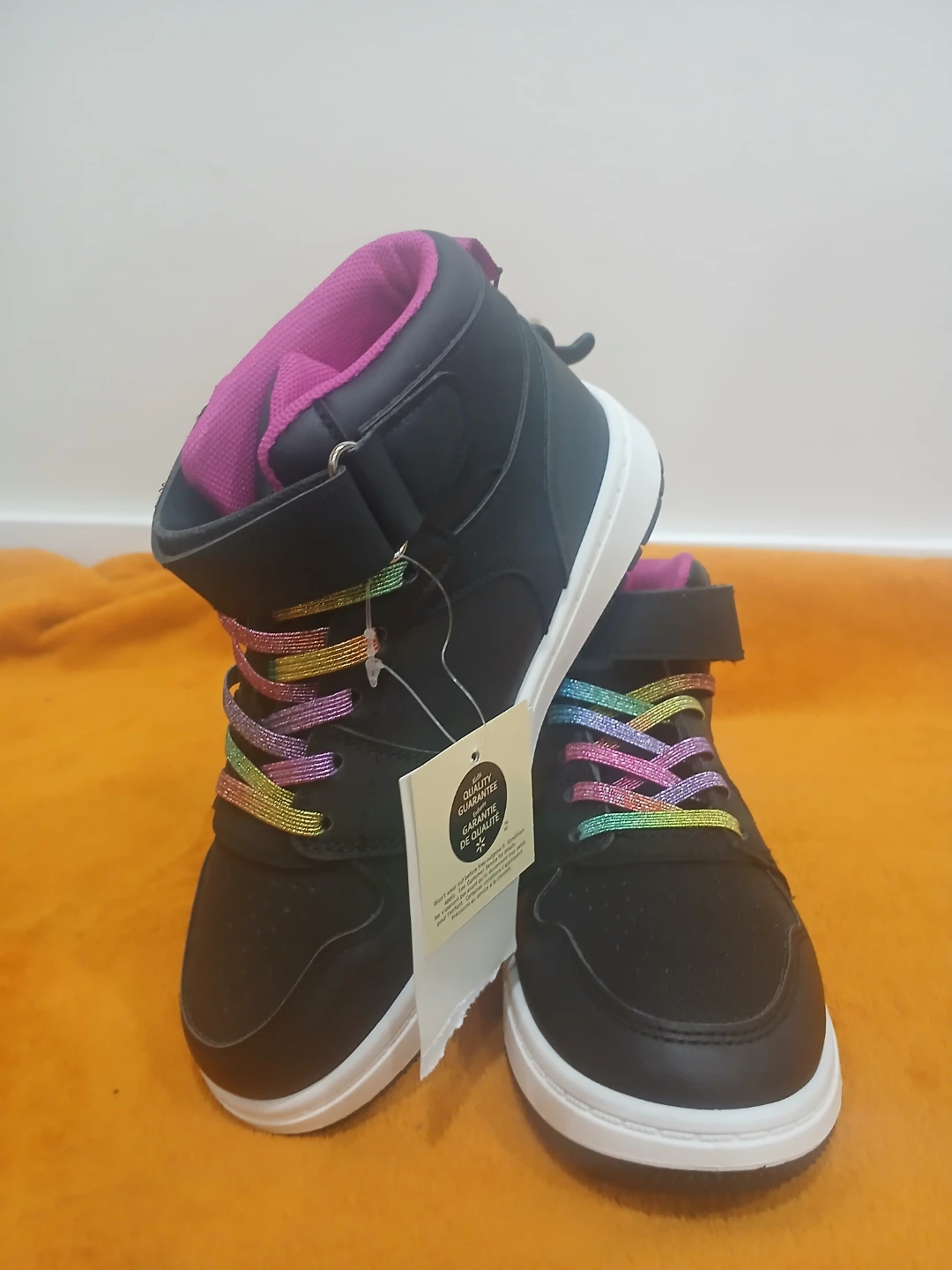 Kids' Black High-Top Sneakers with Rainbow Laces