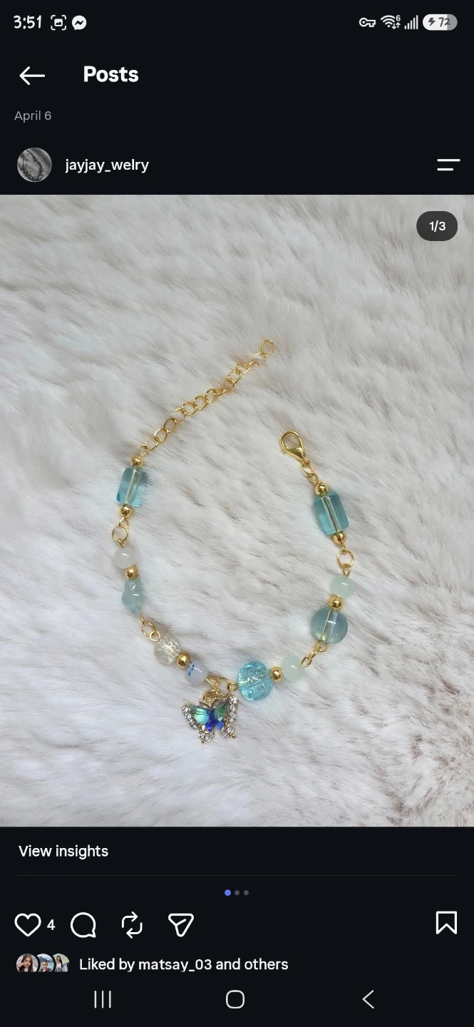 Blue Bead Butterfly Charm Bracelet - photo 2