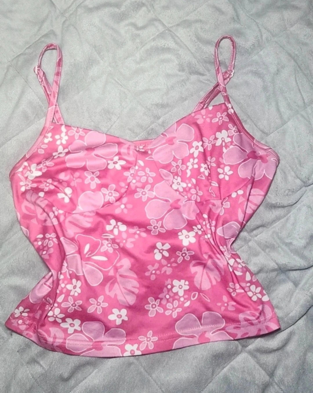 Pink Floral Spaghetti Strap Tank Top