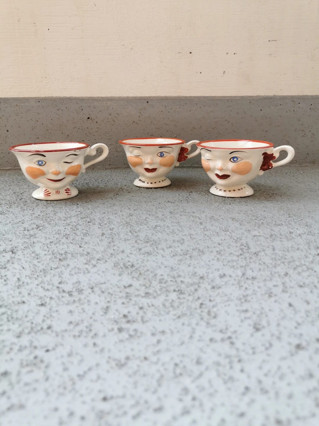 Vintage 1950s Staffordshire England Winking Face Teacups