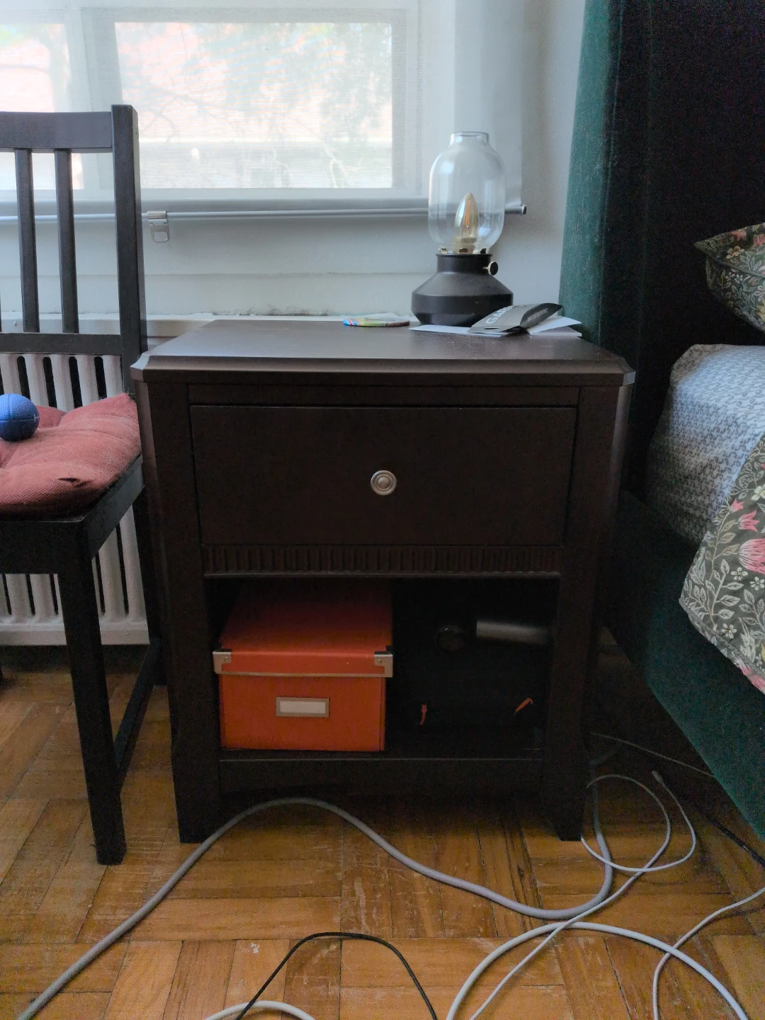 Set of Dark Brown Nightstand with Drawer