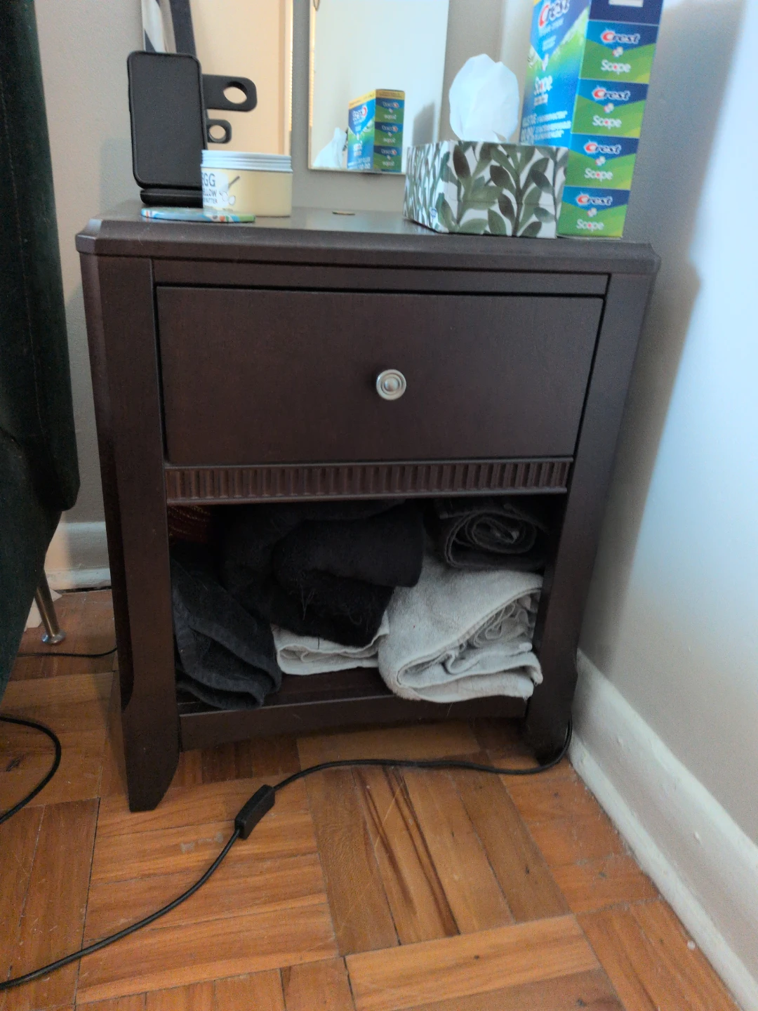 Set of Dark Brown Nightstand with Drawer - photo 2