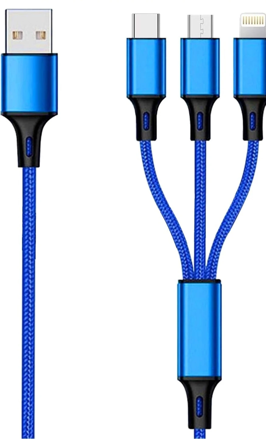 Universal 3-in-1 Multi-Port USB Charger Cable - Blue