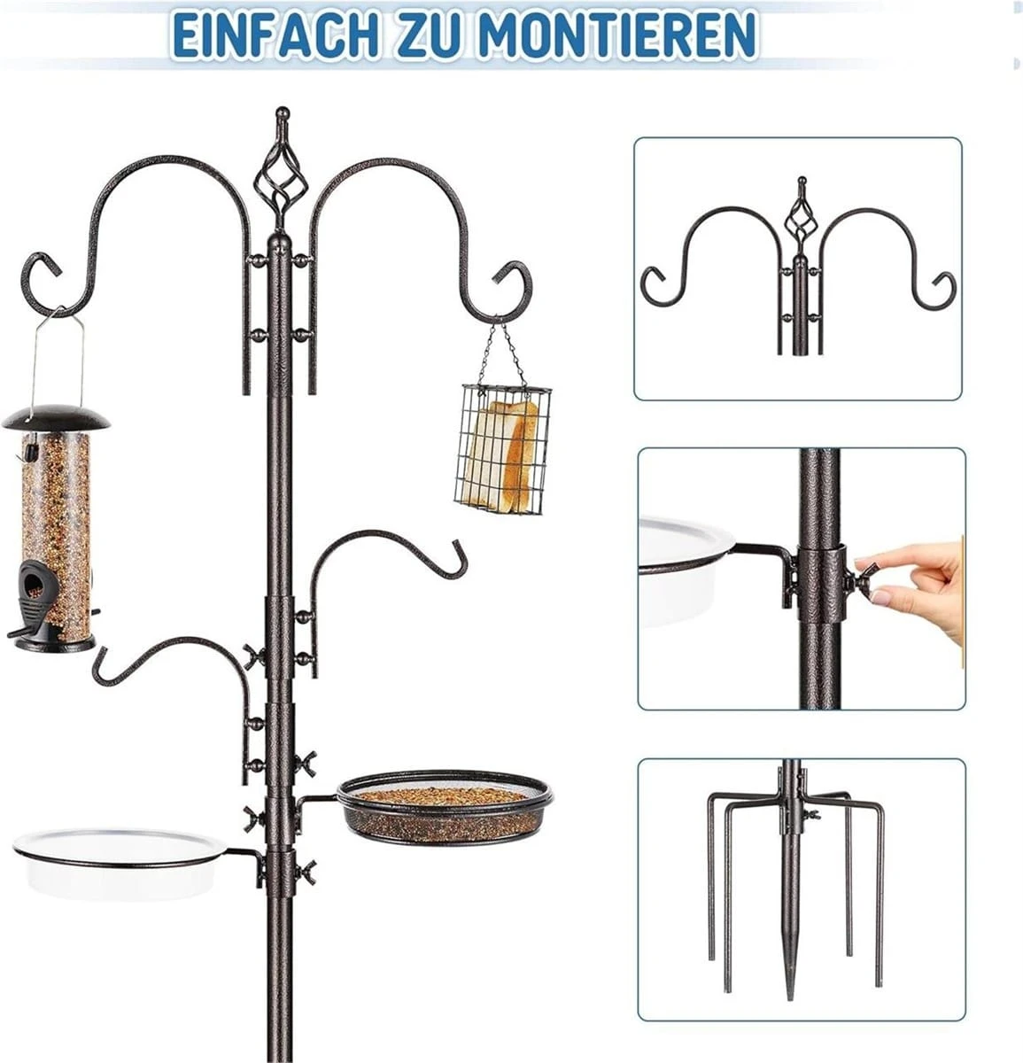 Multi-Tier Bird Feeder Pole with Hangers - photo 2