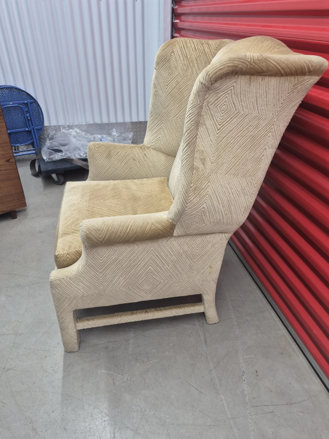 Beige Wingback Chair with Diamond Pattern - photo 4