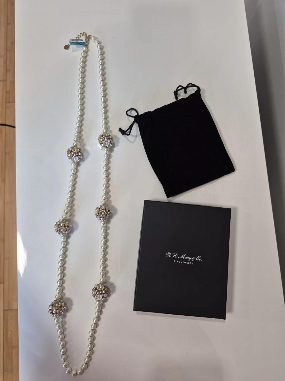 Charter Club Faux Pearl Necklace with Rhinestone Accents