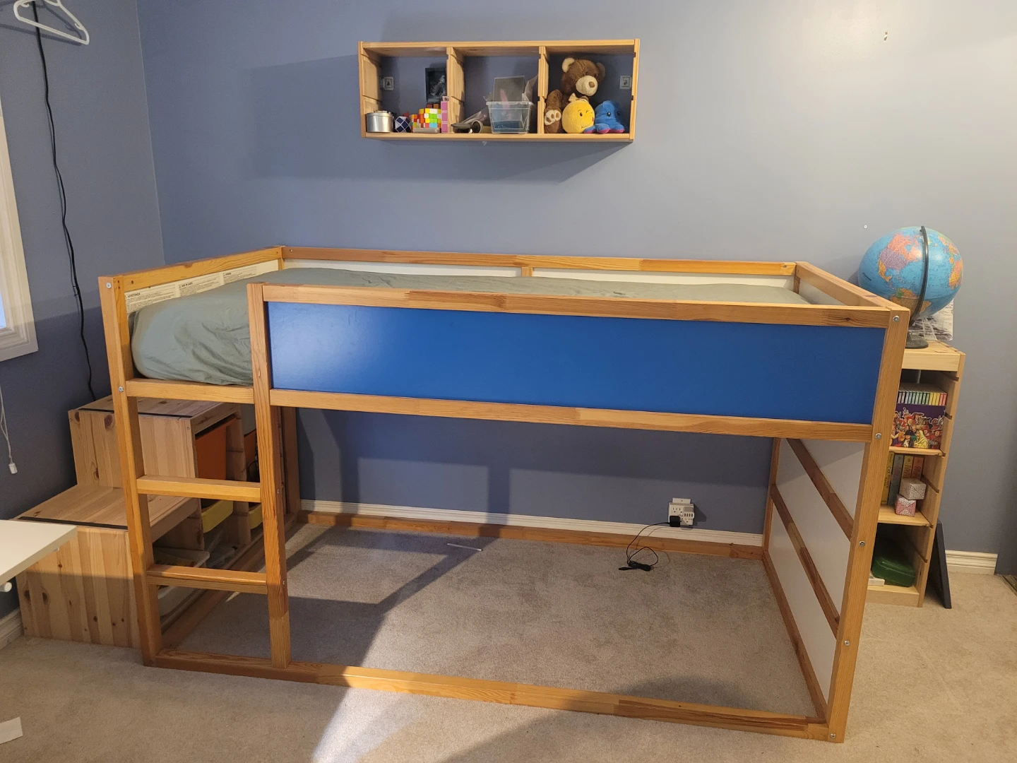 Wooden Loft Bed with Blue Accents