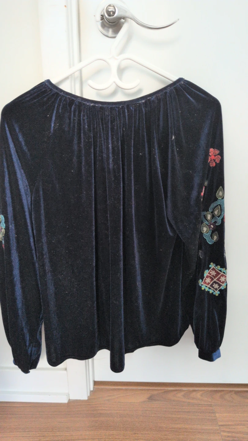 Size M Velvet Long Sleeved Blue Top - photo 2