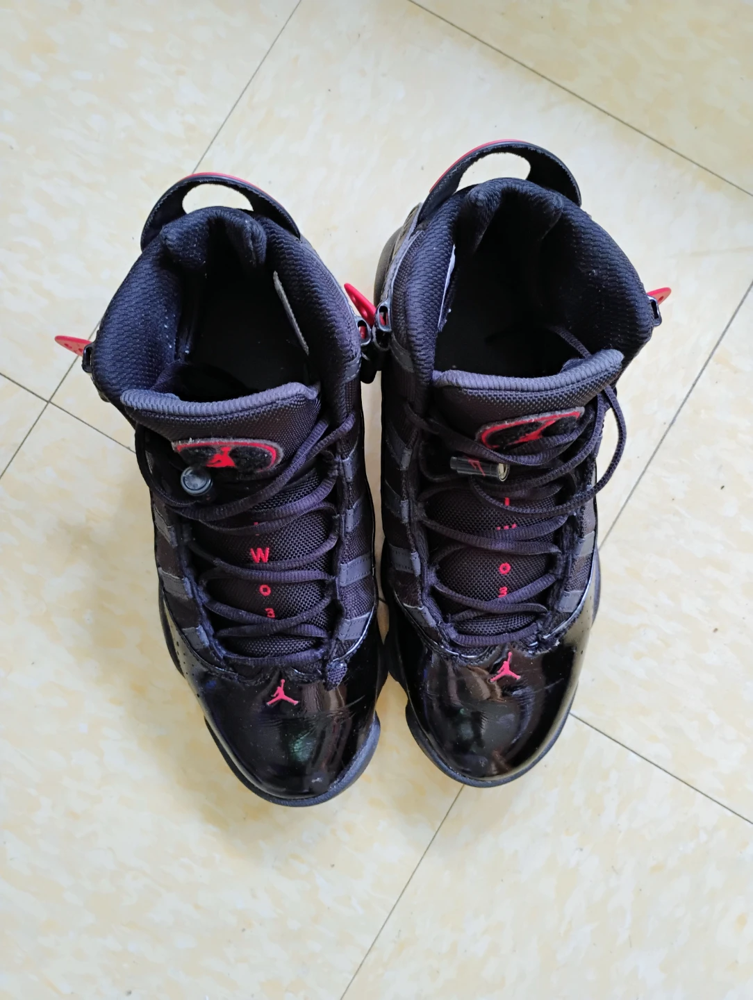 Air Jordan 6 Rings Black Red Sneakers - photo 5