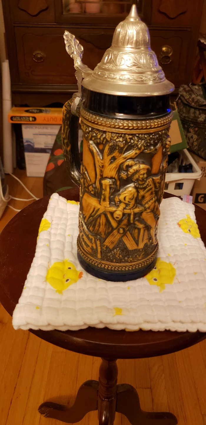 Vintage Ceramic Beer Stein with Pewter Lid