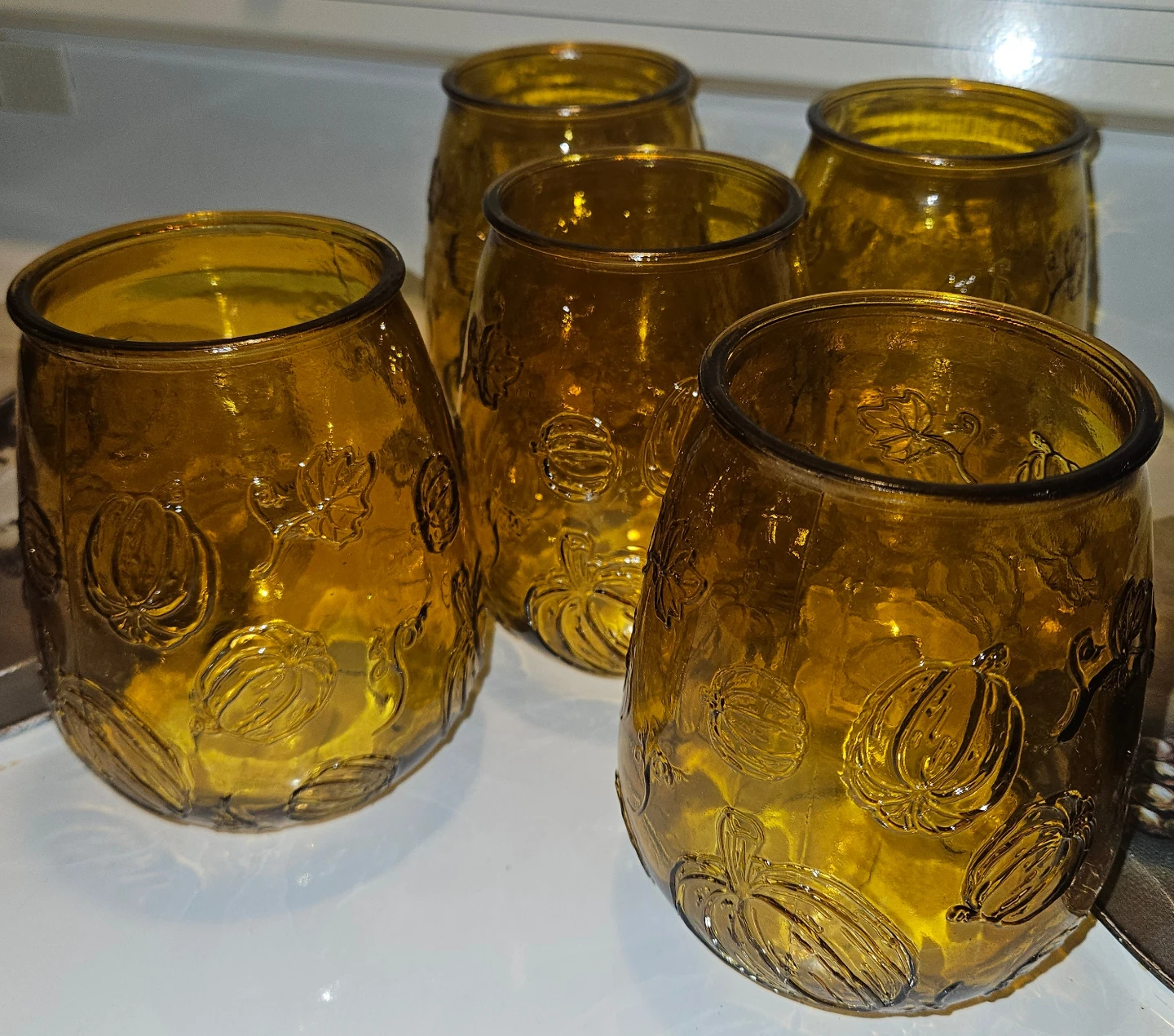 Amber Glass Pumpkin Votive Candle Holders (Set of 5) - photo 4
