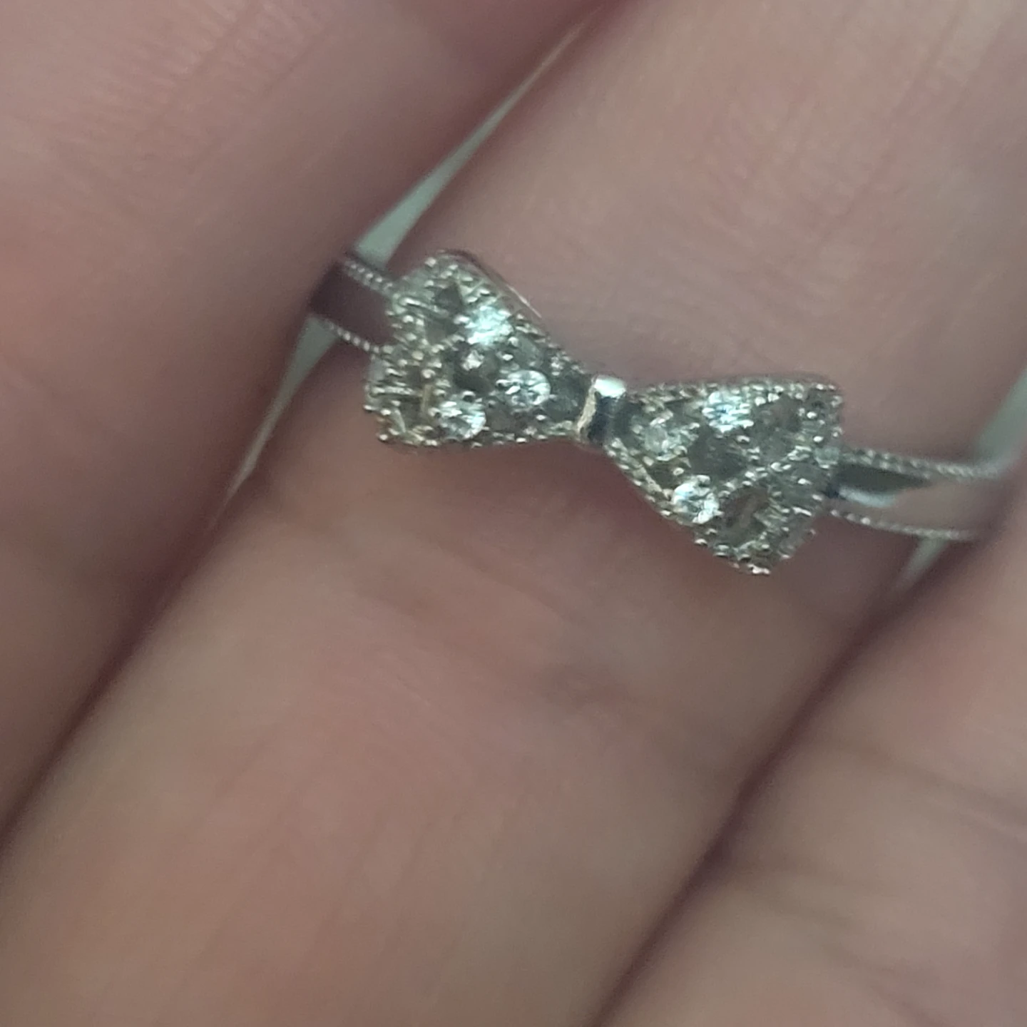 Silver-tone Bow Ring with Rhinestones