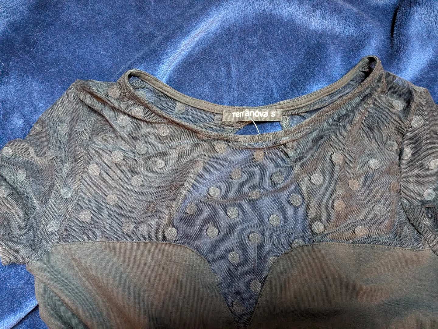 Terranova Black Polka Dot Mesh Long Sleeve Top - photo 2
