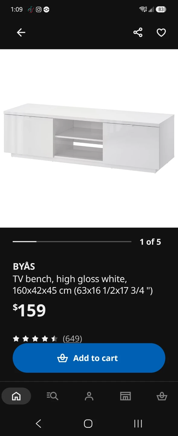 IKEA BYÅS TV Bench - High Gloss White - photo 2