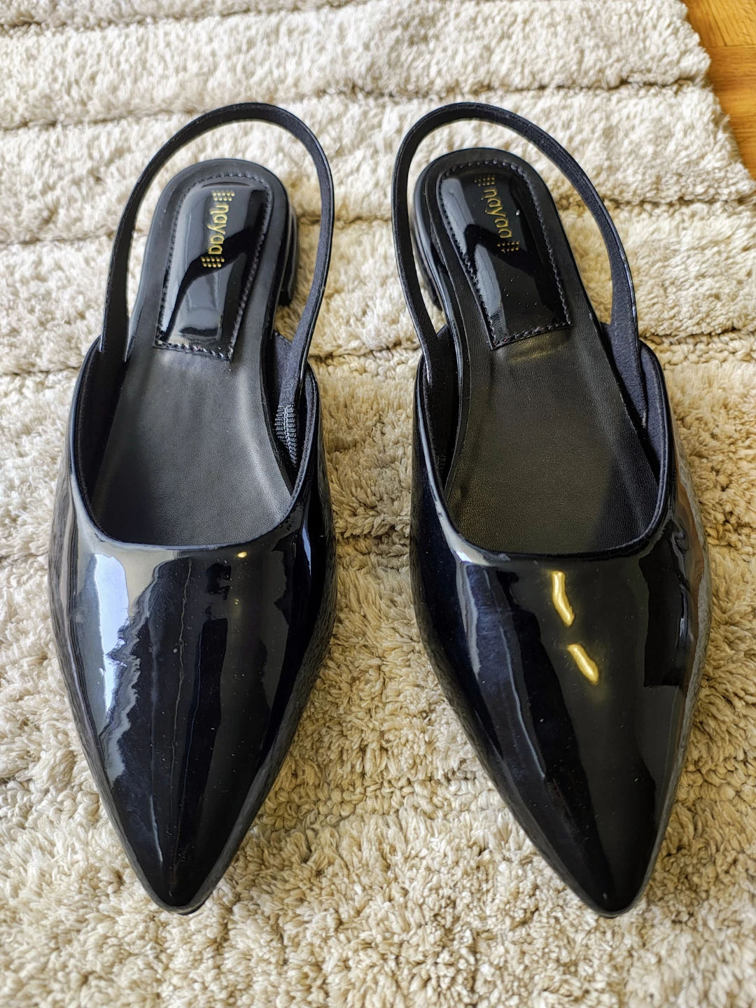 Nayaa Black Patent Slingback Flats
