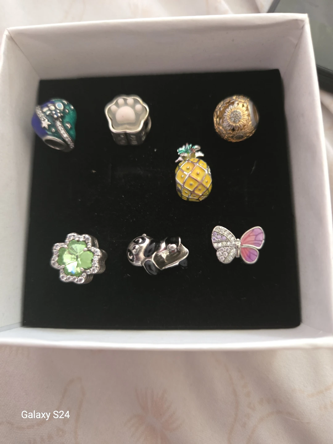 Set of 7 Charms: Butterfly, Panda, Pineapple, Paw Print & More