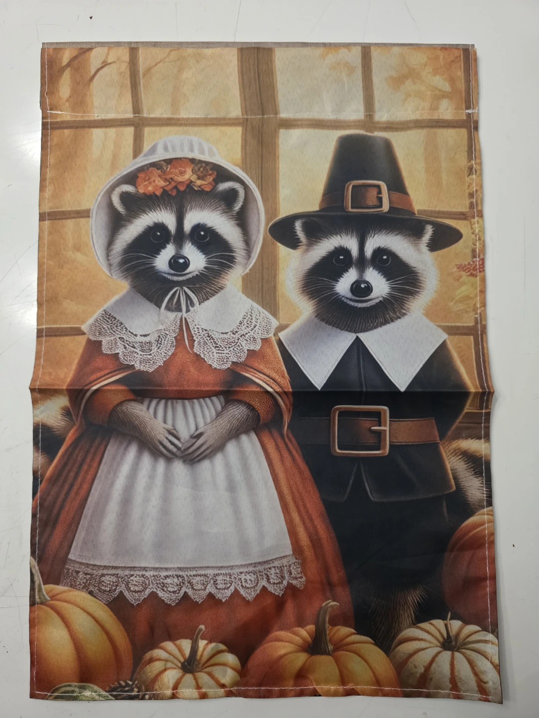 Thanksgiving Raccoon Pilgrims Garden Flag