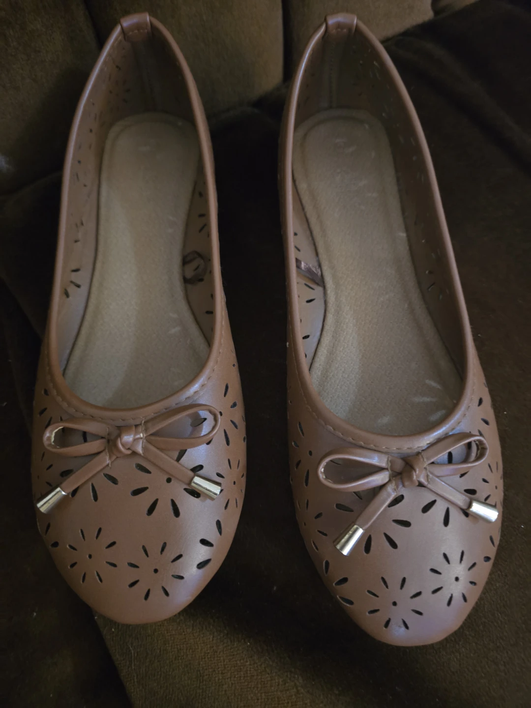 Ardene brown Flats with floral and bow detail