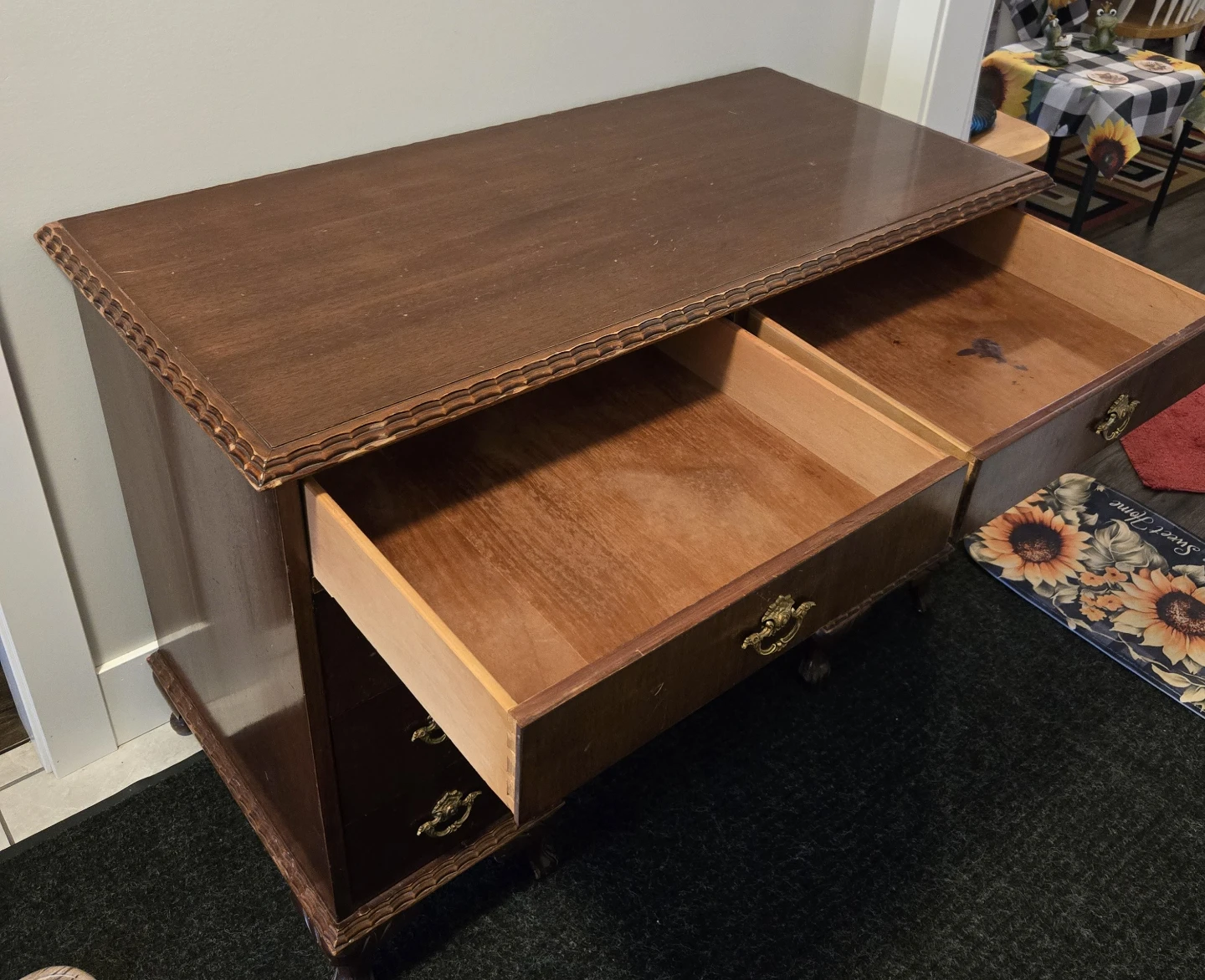 Vintage Wooden Desk with Drawers - photo 2