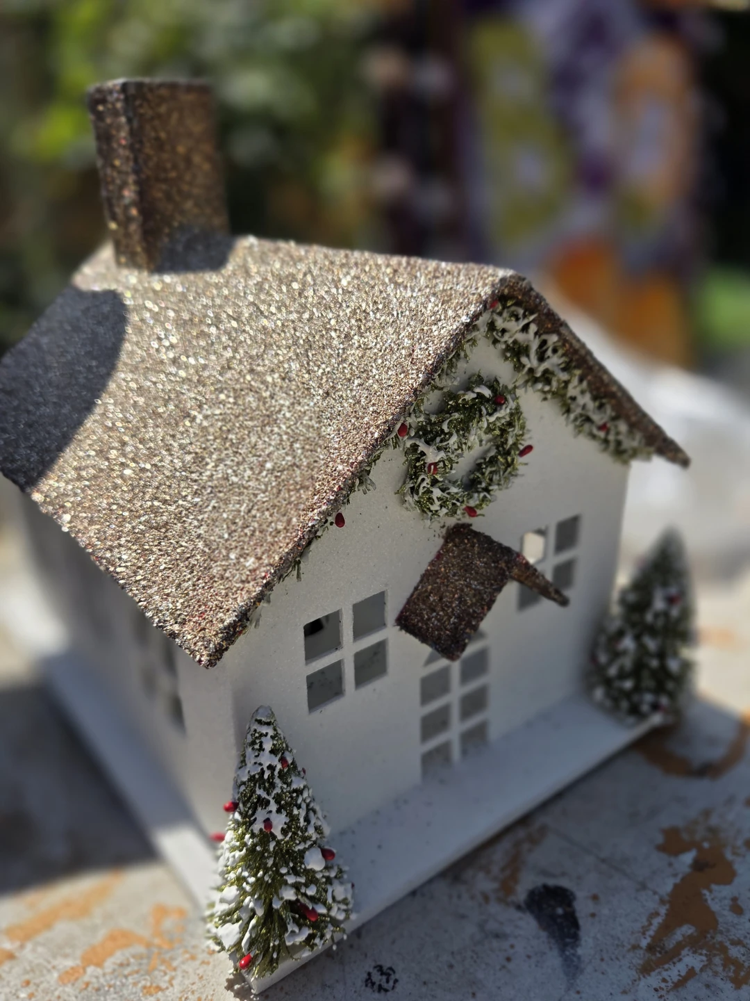 Glittery Christmas House with Trees