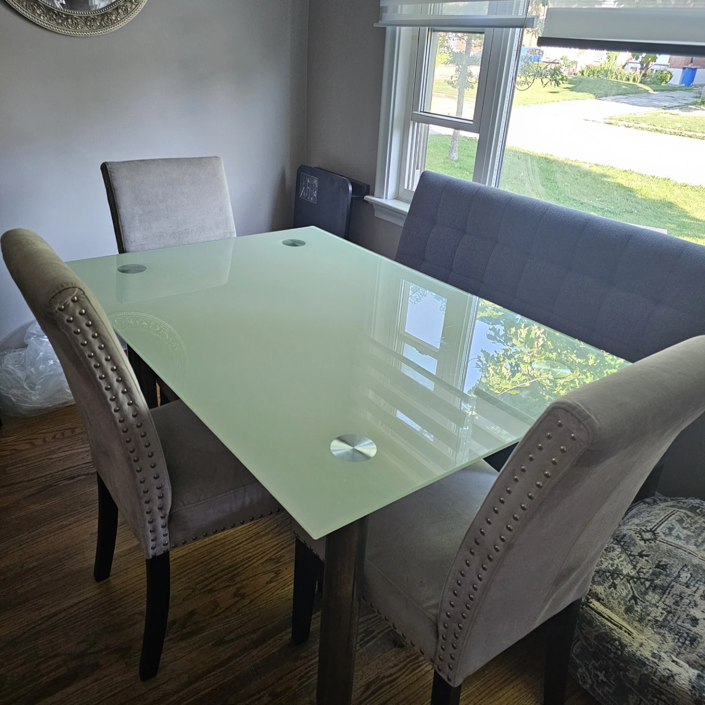 Glass Dining Table with 3 Chairs and Bench - photo 3