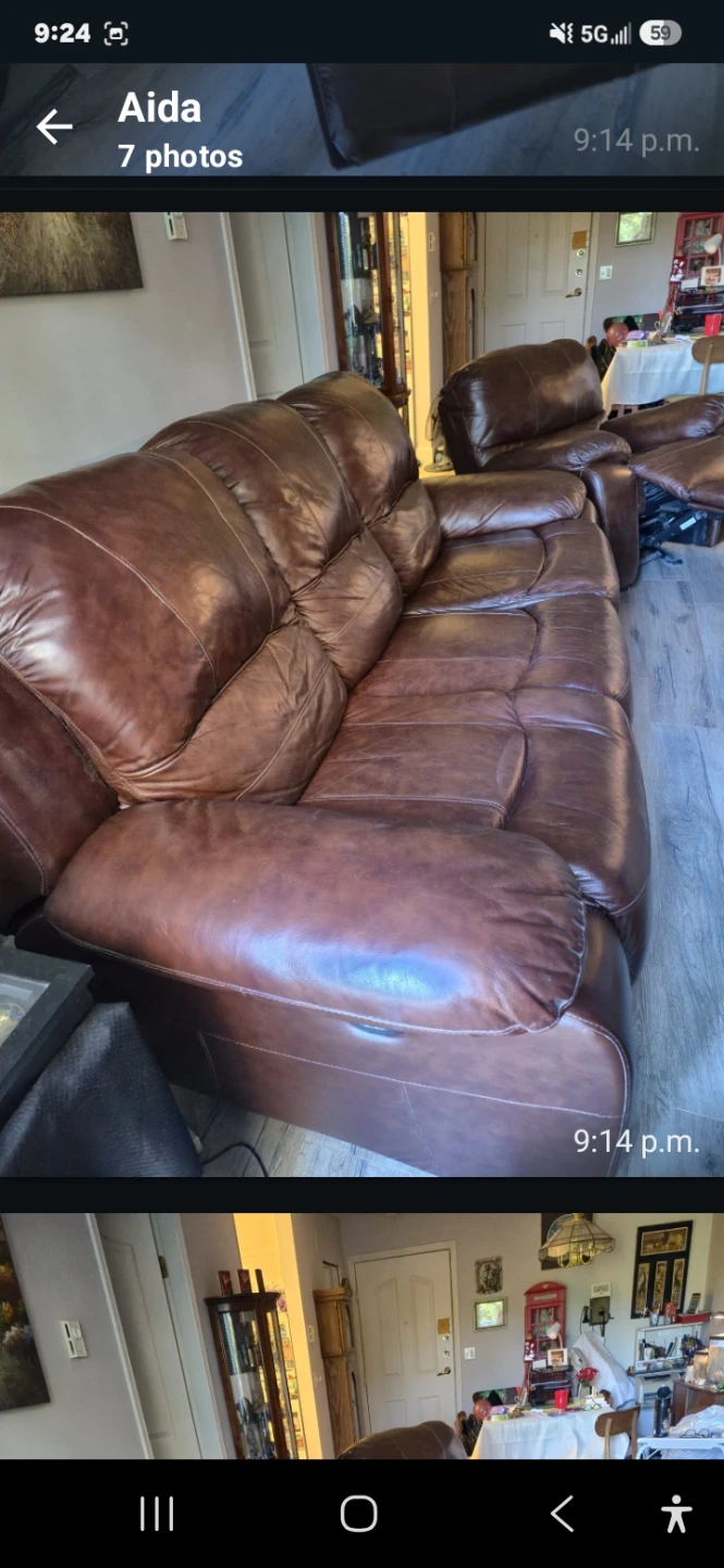 Brown Leather Reclining Sofa and Chair Set - photo 2