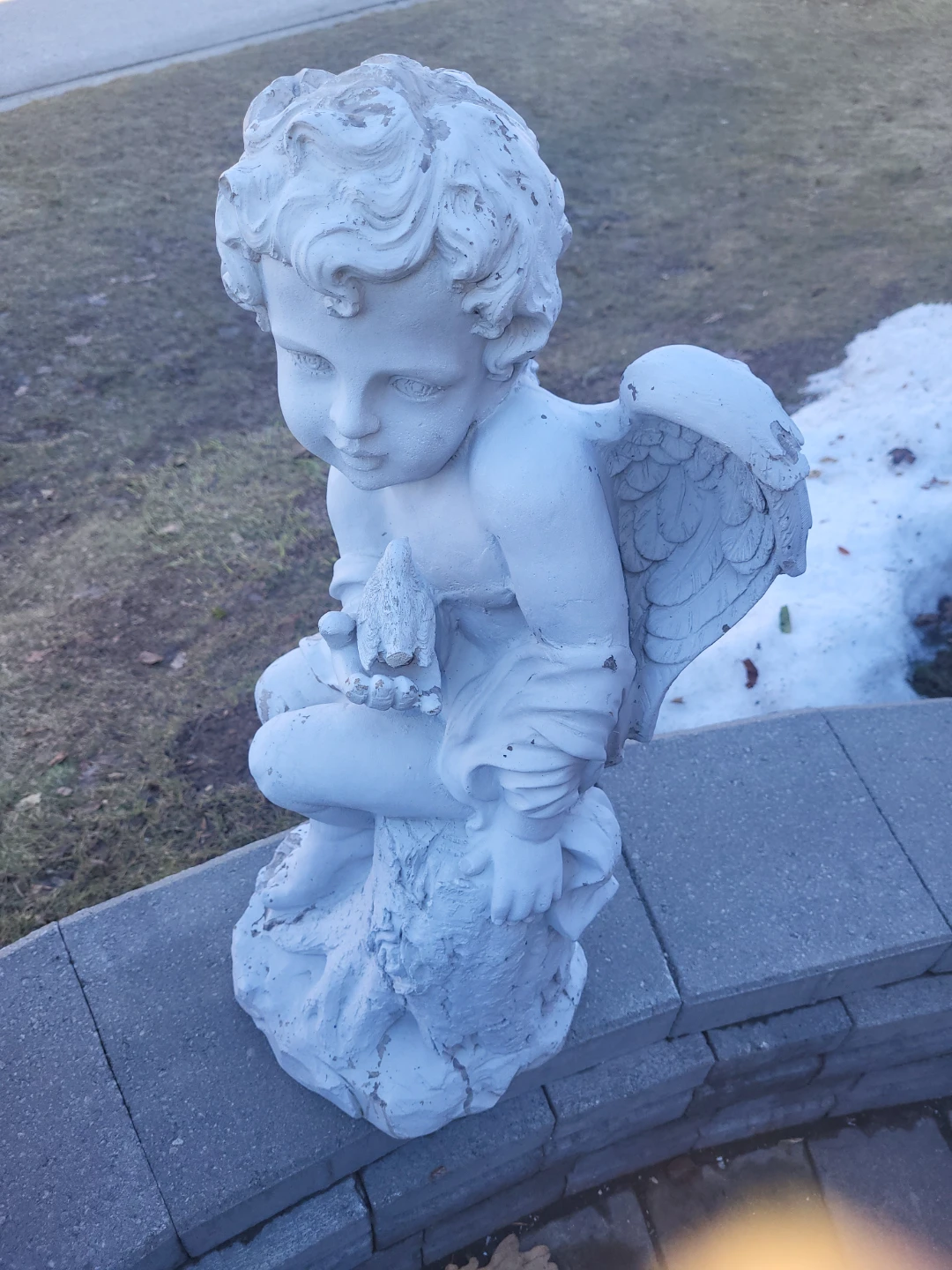 Cherub Angel Statue with Bird - photo 2