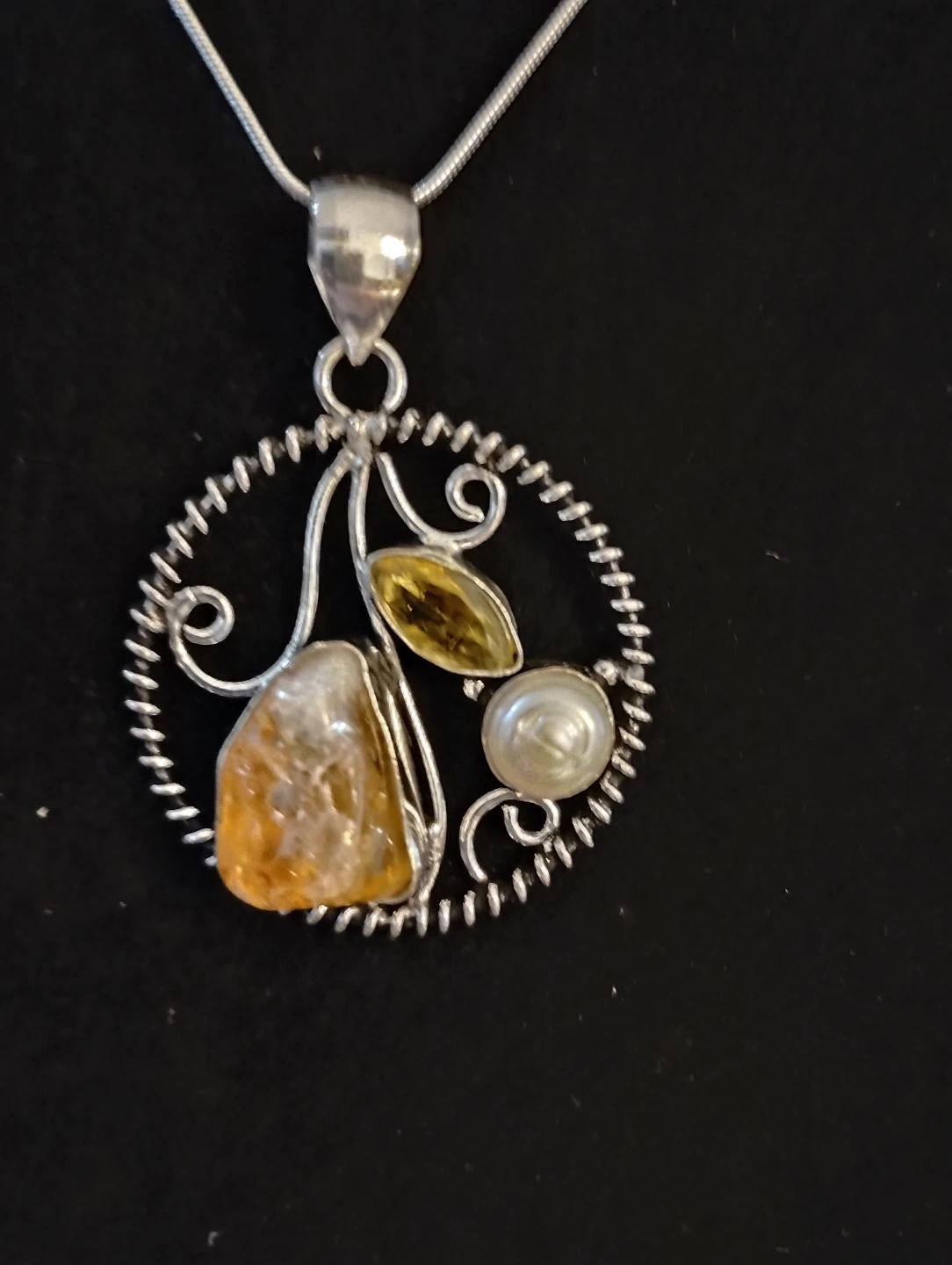 Sterling Silver Citrine and Pearl Necklace