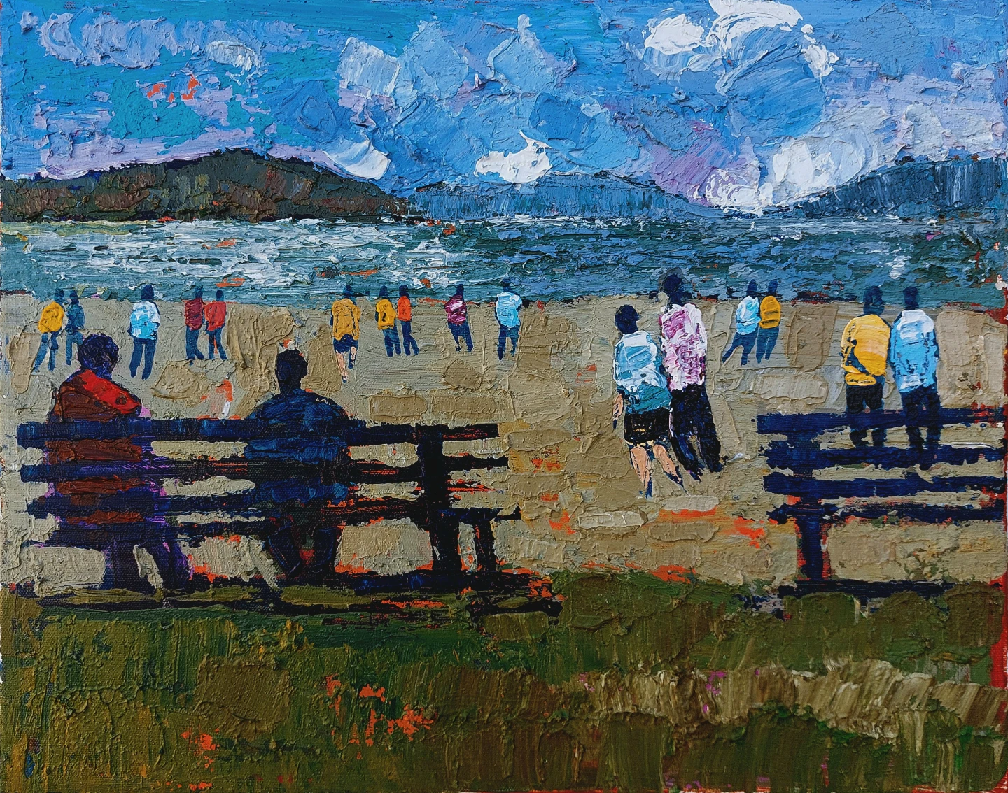 Textured Landscape Painting of English Bay Beach Scene