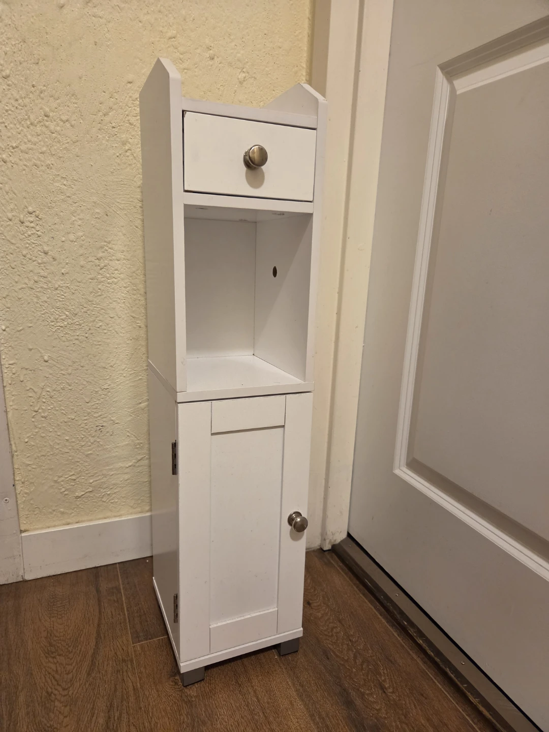 White Narrow Storage Cabinet Bathroom Caddy