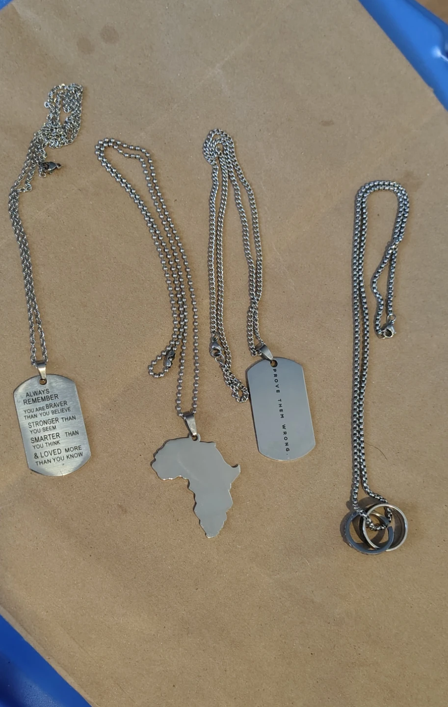 Set of 4 Necklaces - Dog Tag, Africa Map, & More