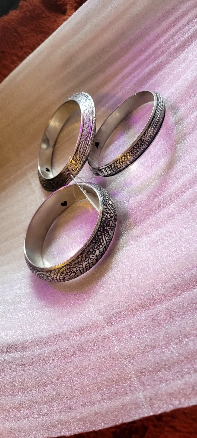 BNT Set of 3 Silver Tone Bangles with Intricate Design - photo 3