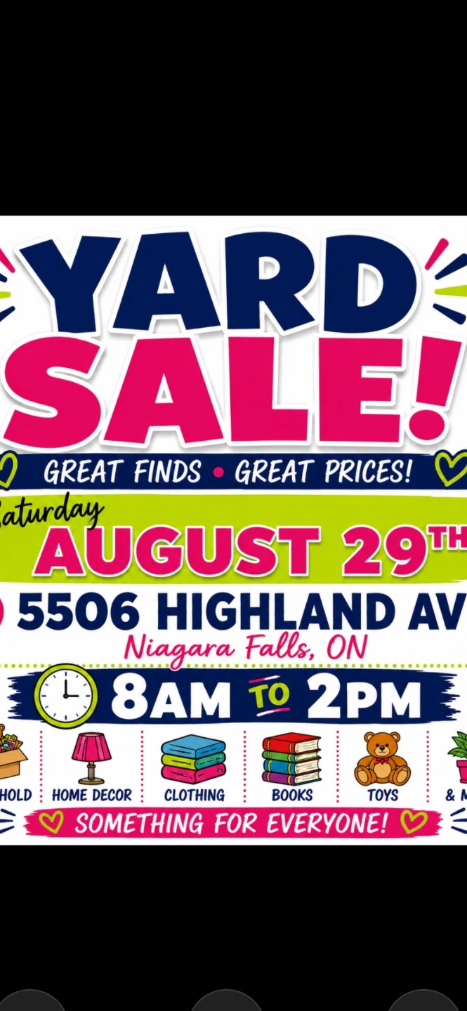 Yard Sale - August 29th Highland Niagara Falls