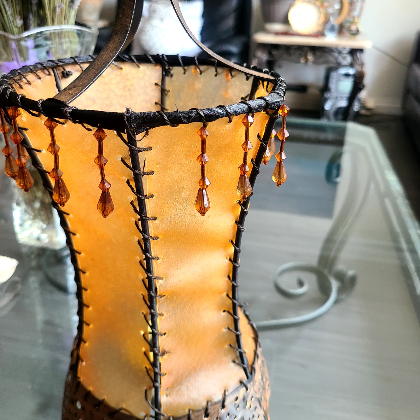 Set of 2 Decorative candle holder with brass  Beaded Accents - photo 5