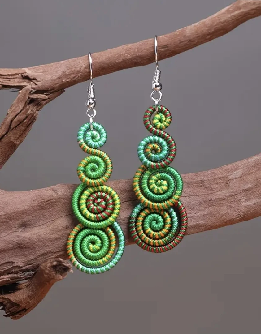Boho Spiral Tiered Dangle Earrings | Woven