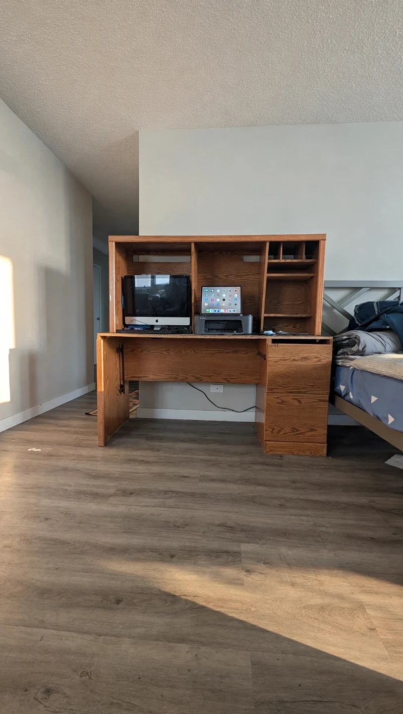 Wooden computer desk with hutch - photo 2