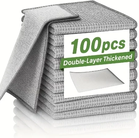 100pcs Double-Layer Thickened Microfiber Cleaning Cloths