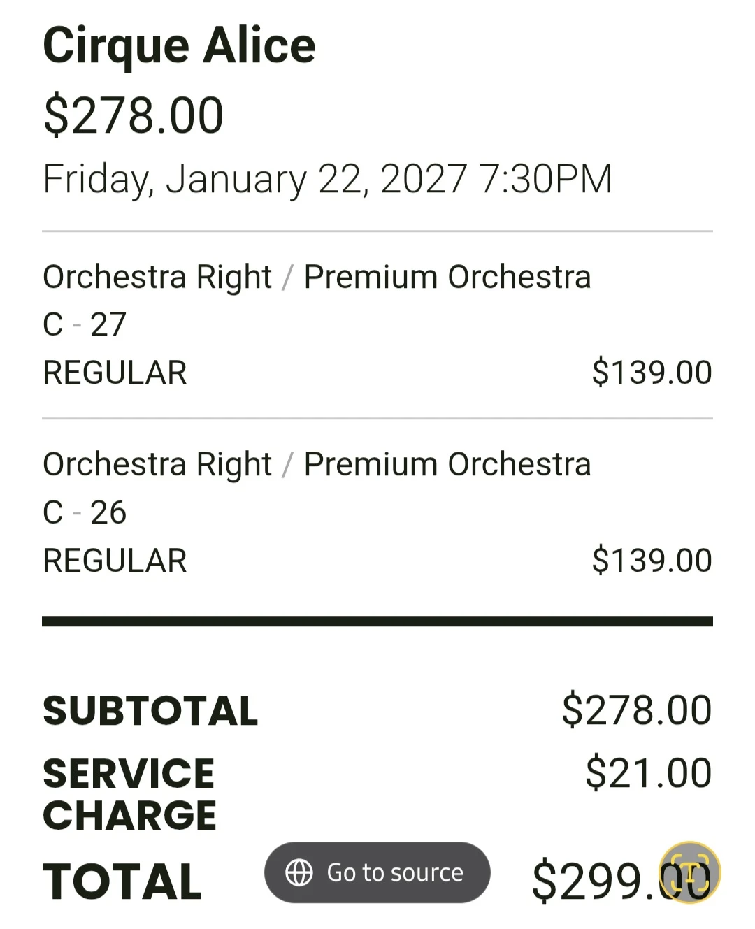 Cirque Alice Tickets - Jan 22, 2027 - premium orchestra seats - photo 4