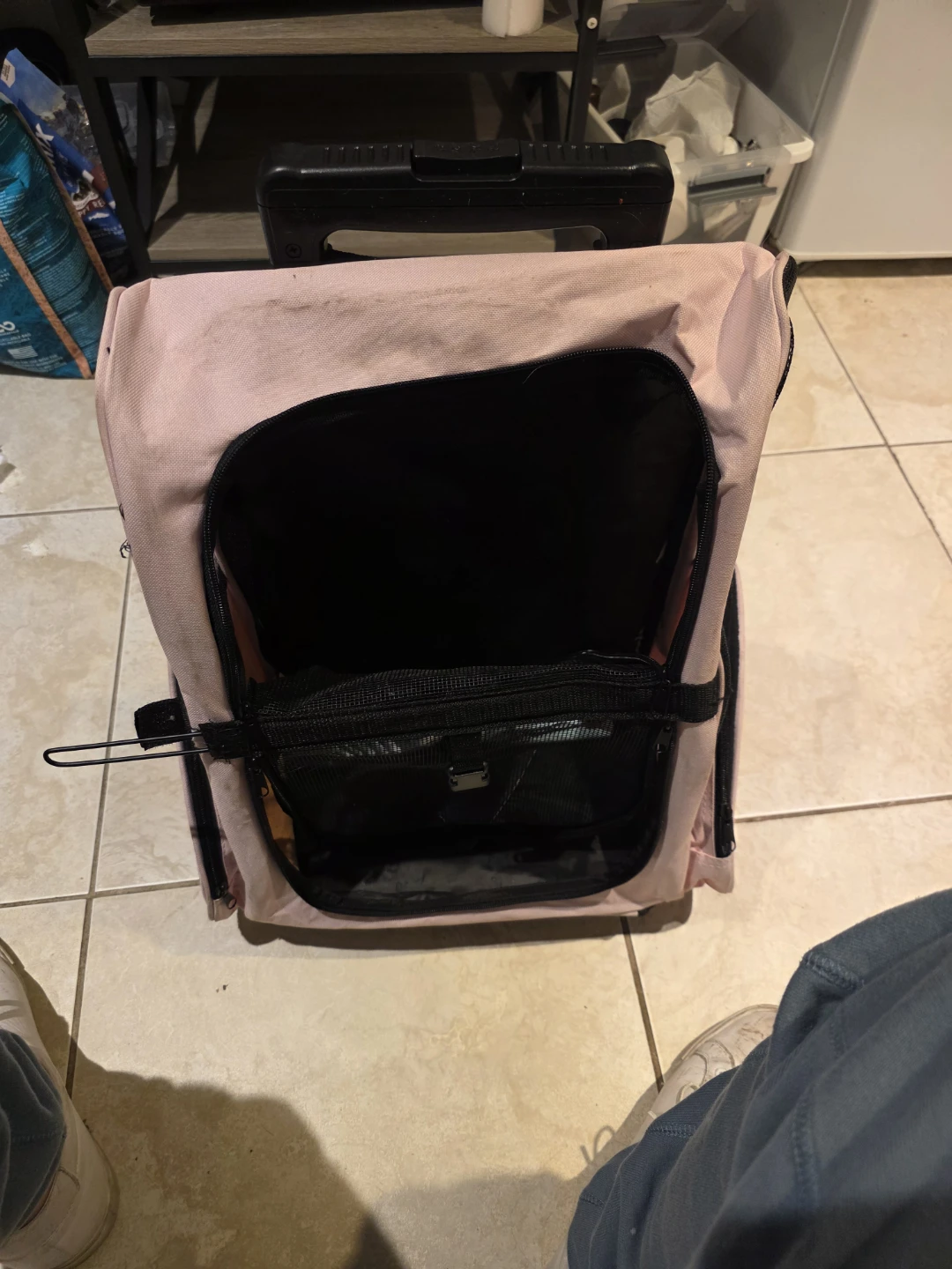 Pink rolling pet carrier