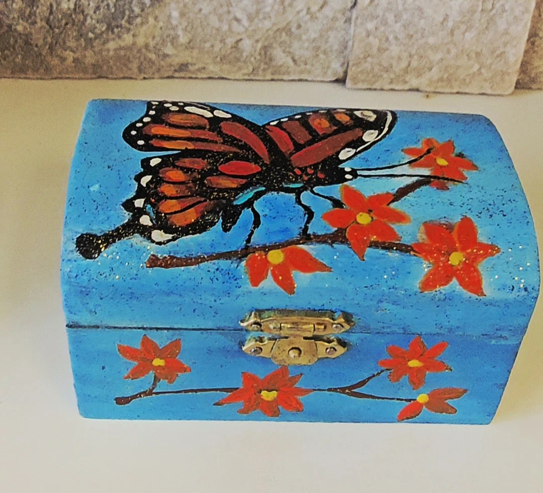 Hand-painted acrylic wooden peacock box.
