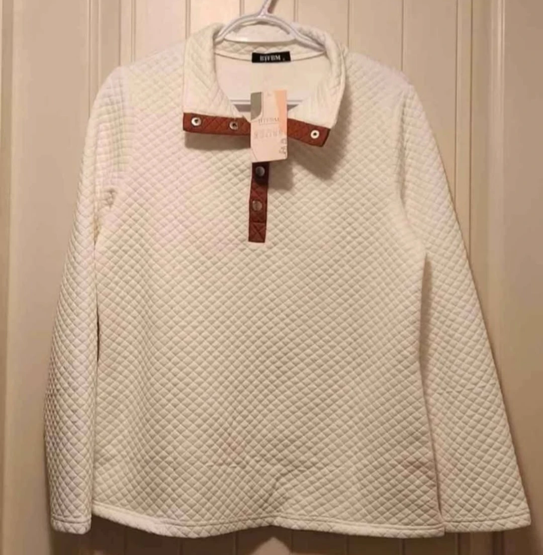 BTFBM Quilted Snap Neck Pullover Sweater