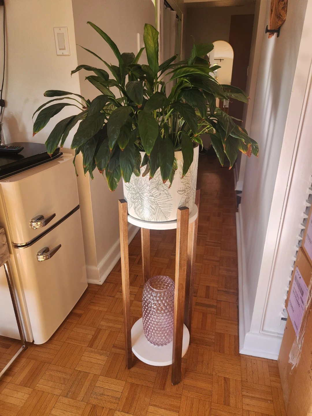 Wooden Plant Stand with White Shelves