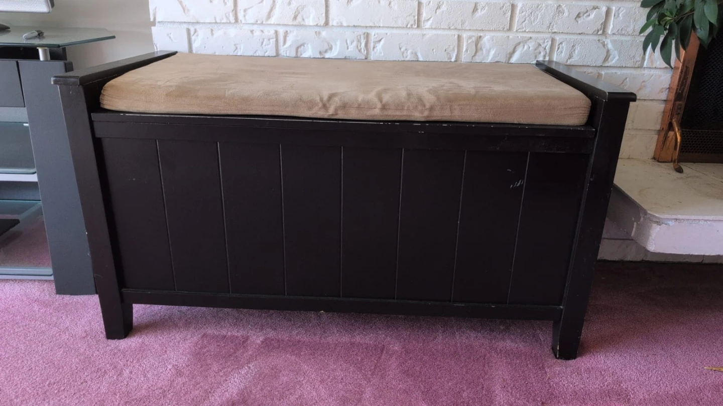 Dark Brown Storage Bench with Padded Seat