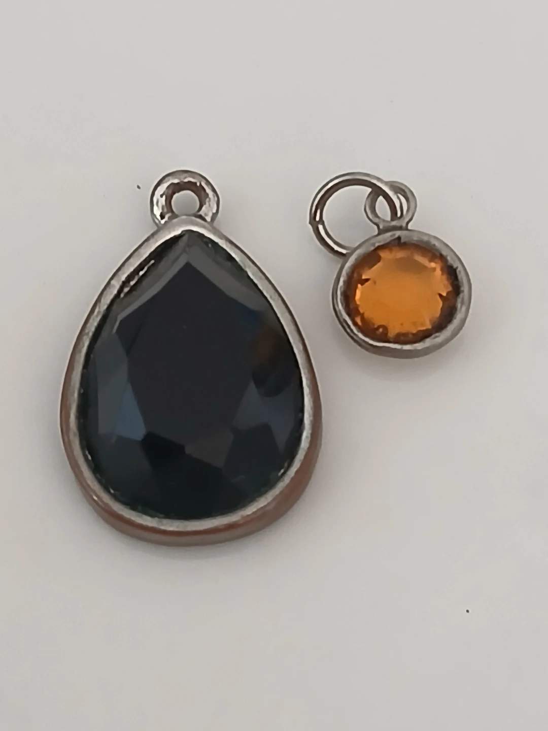 Two Charms - Teardrop and Round Amber Stone