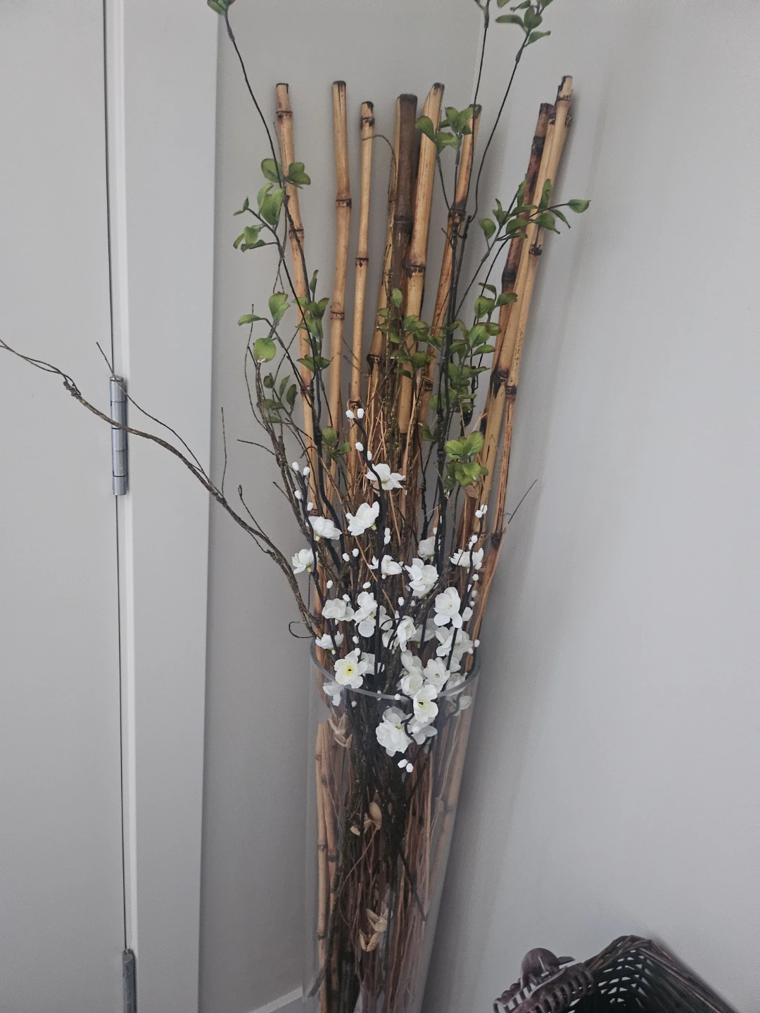 Decorative Bamboo and White Flower Arrangement