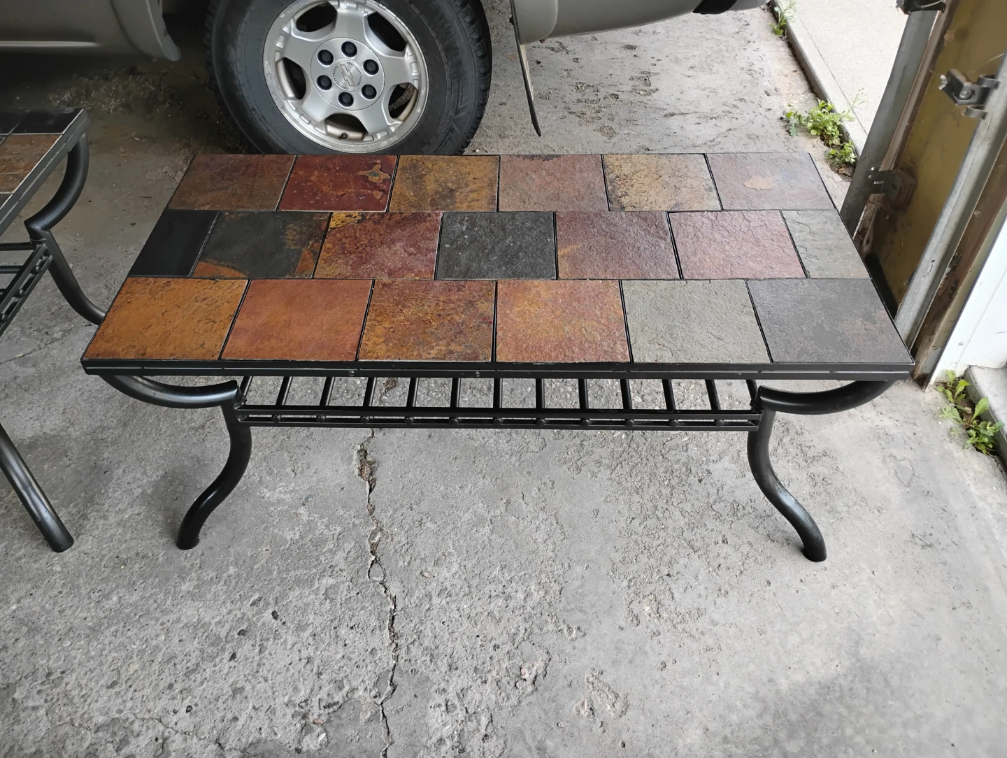 3-Piece Slate Tile & Wrought Iron Coffee Table Set – $140 OBO