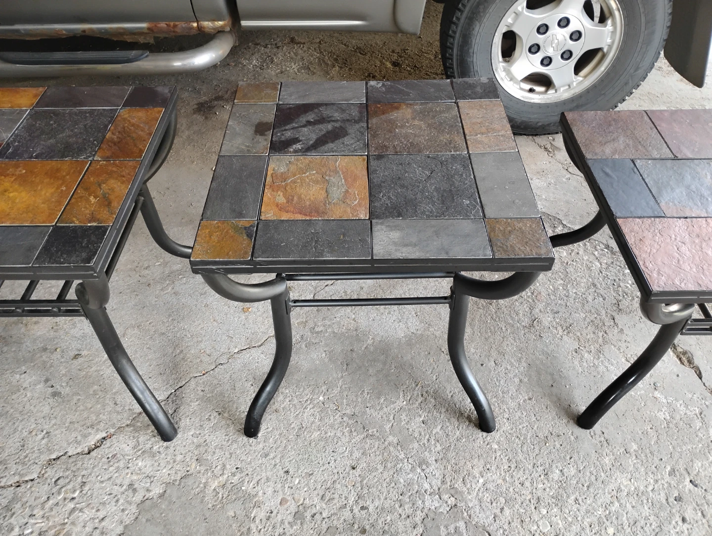 3-Piece Slate Tile & Wrought Iron Coffee Table Set – $140 OBO - photo 2