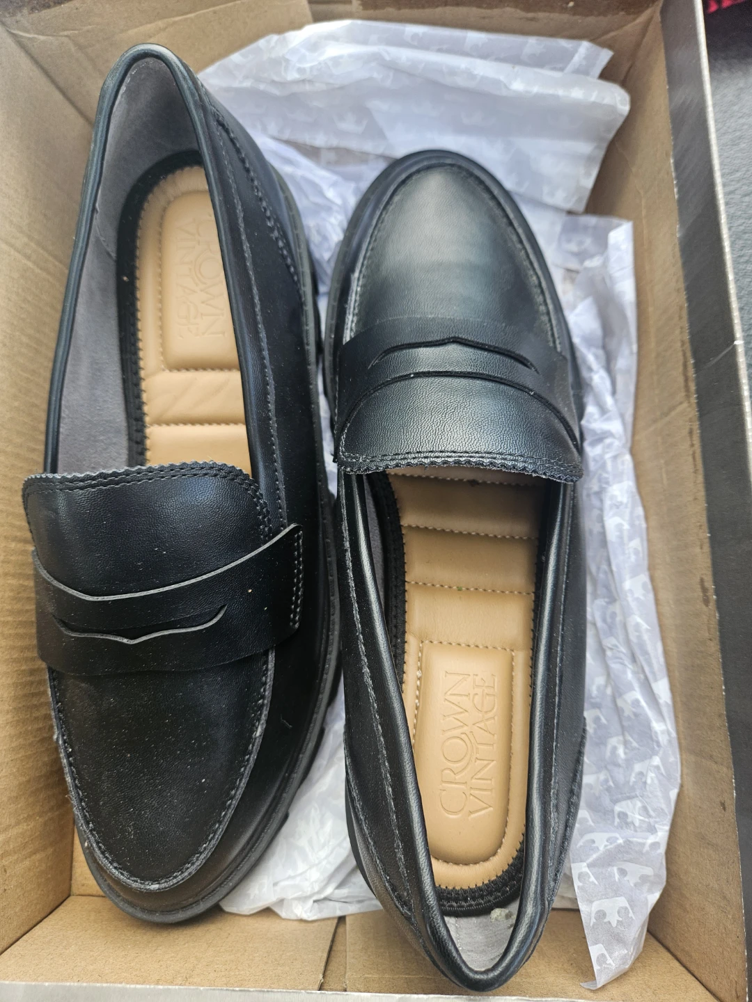 Crown Vintage Black Lug Sole Penny Loafers